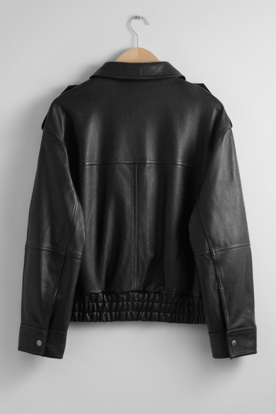 Boxy Buttoned Leather Jacket