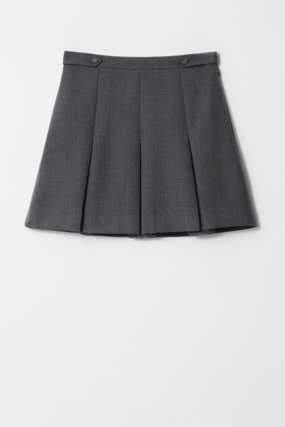 Pleated Herringbone Mini Skirt