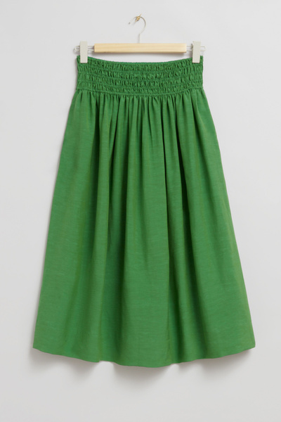 Smock-Waist Midi Skirt