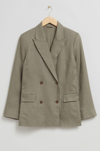 Relaxed Double-Breasted Linen Blazer