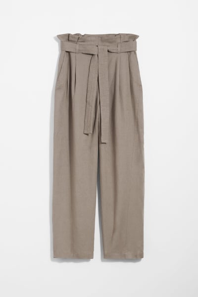 Linen-Blend Paperbag Trousers