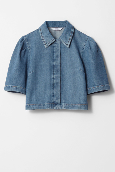 Puff-Sleeve Denim Blouse