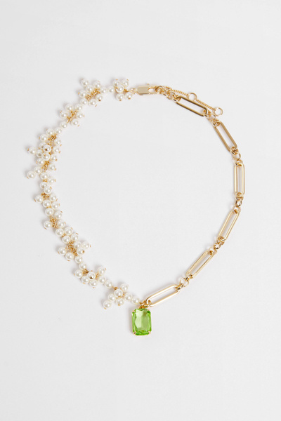 Asymmetrical Gemstone Pearl Necklace