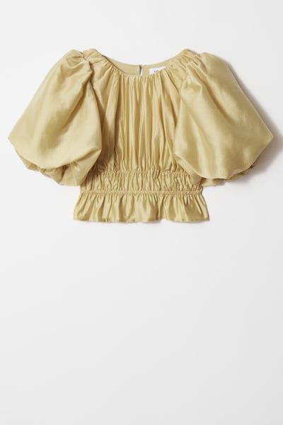 Ruched Balloon-Sleeve Blouse