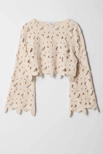 Cropped Long-Sleeve Crochet Top