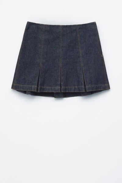 Pleated Denim Mini Skirt