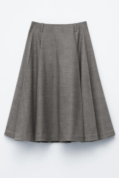 Pleated Wool Midi Skirt