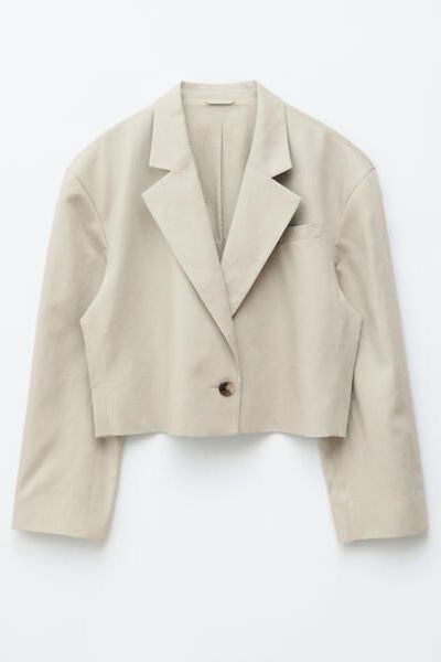 Cropped Wool-Linen Blazer