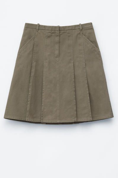 Pleated Cotton Midi Skirt