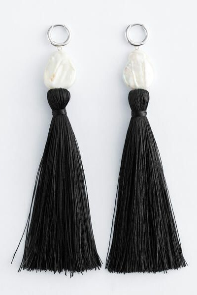 Pearl Tassel Hoop Earrings
