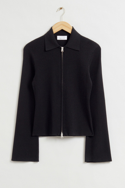 Fitted Woven Collared Cardigan